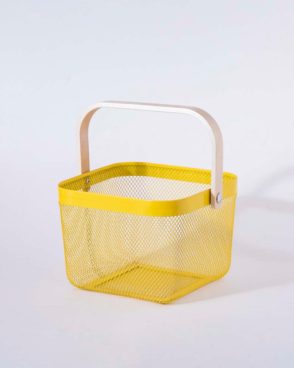 Junips | Square Metal Storage Basket with Wooden Handle - Yellow - Set of 2