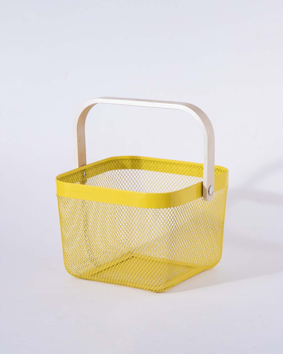 Junips | Square Metal Storage Basket with Wooden Handle - Yellow - Set of 2