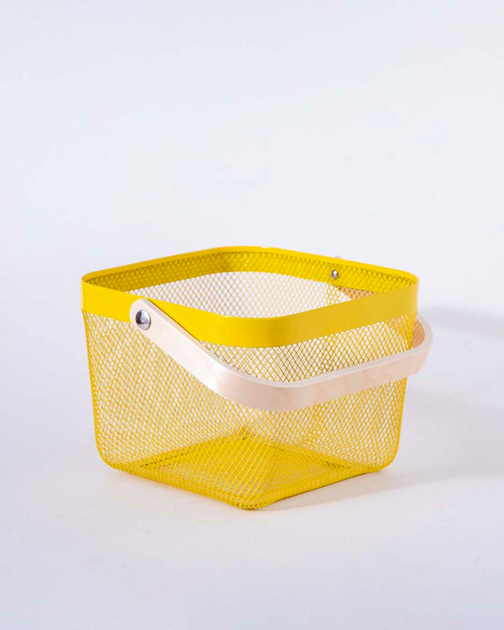 Junips | Square Metal Storage Basket with Wooden Handle - Yellow - Set of 2
