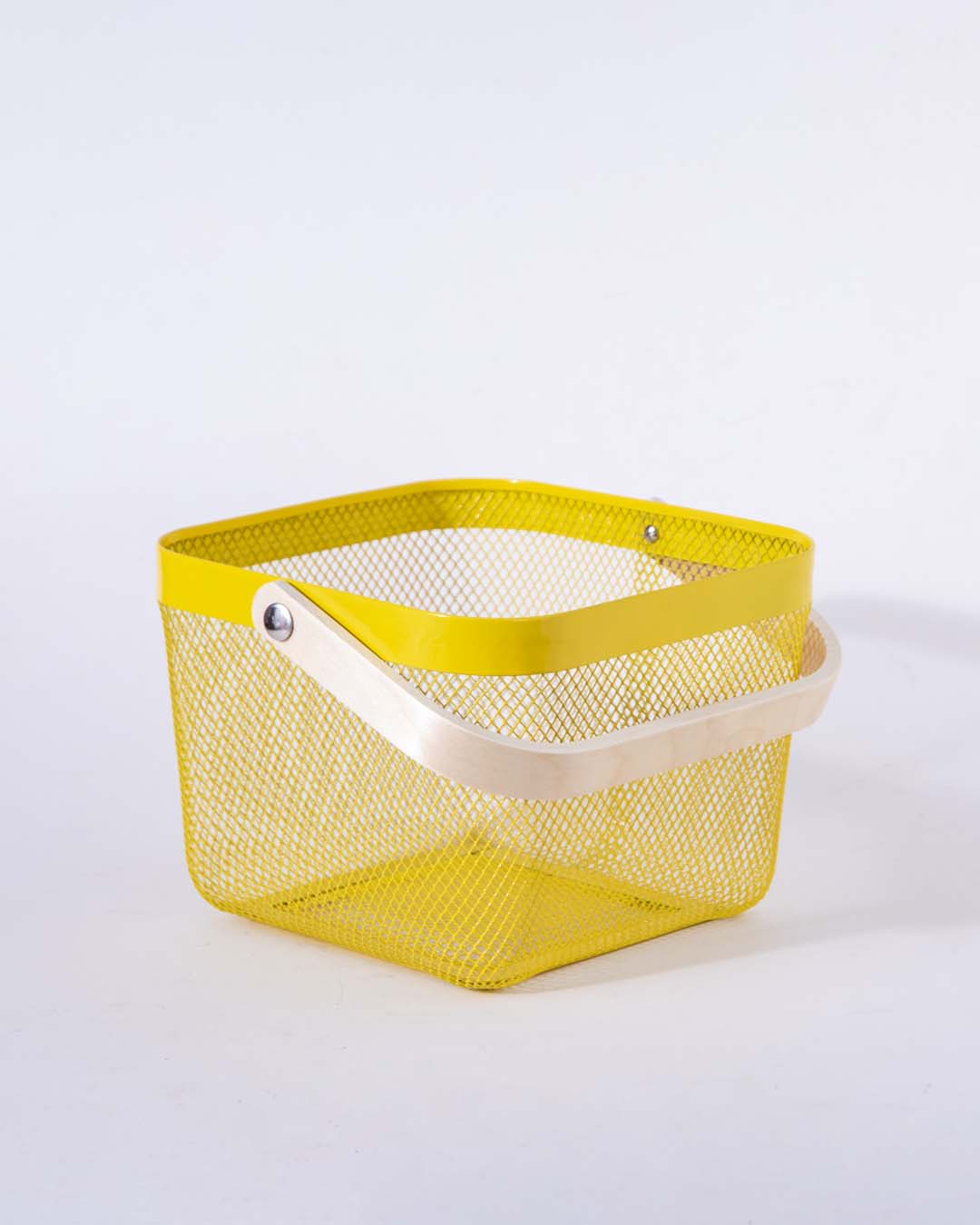 Junips | Square Metal Storage Basket with Wooden Handle - Yellow - Set of 2