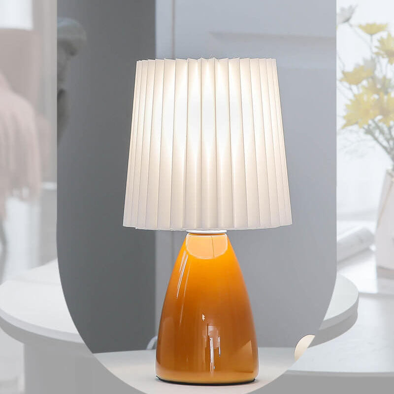 Junips | Scandinavian Retro Table Lamp with Pleated Shade and Glass Base
