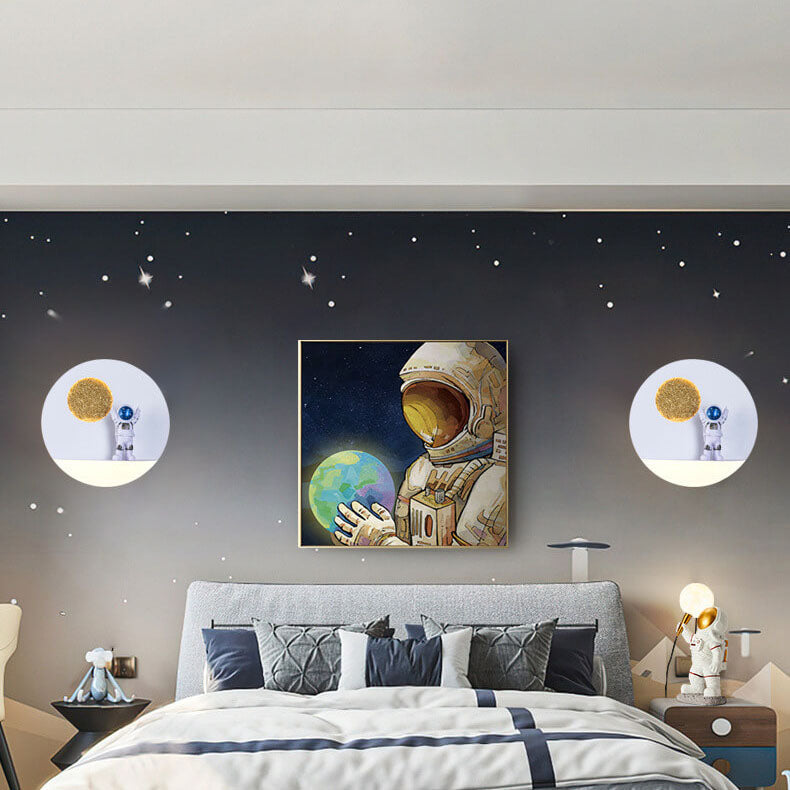 Junips | Contemporary Creative Iron Resin Round Astronaut LED Wall Light Lamp for Bedroom