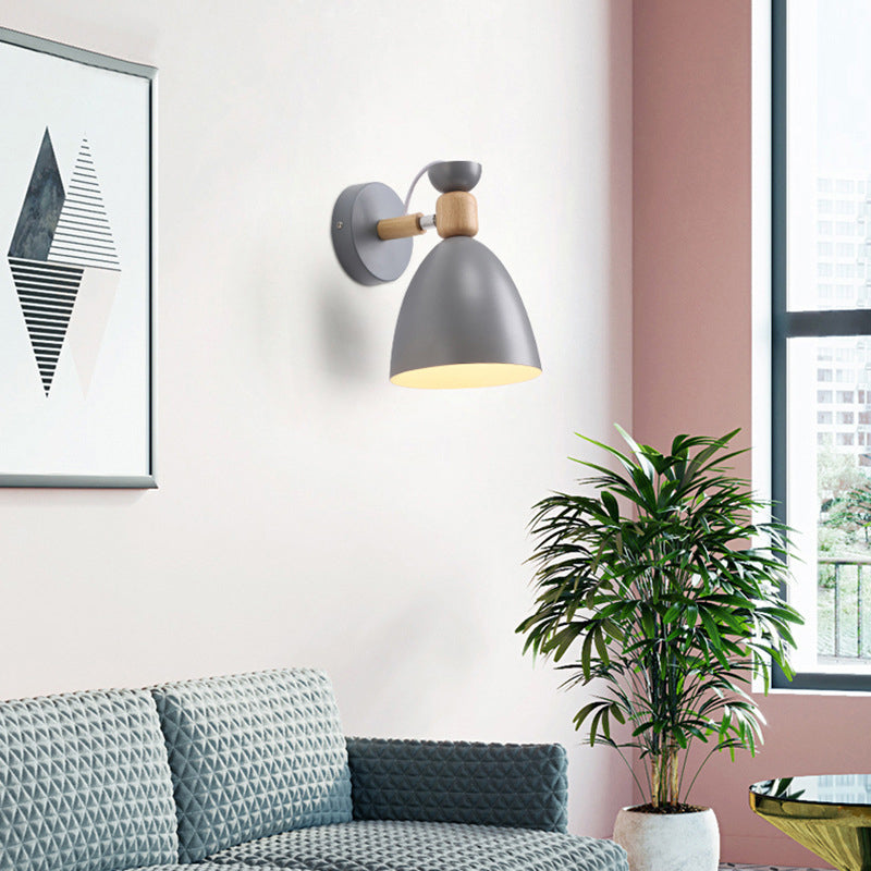 Junips | Modern Minimalistic Round Horn Aluminum Wood 1-Light Wall Lamp for Bedroom