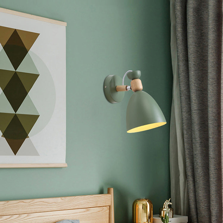 Junips | Modern Minimalistic Round Horn Aluminum Wood 1-Light Wall Lamp for Bedroom