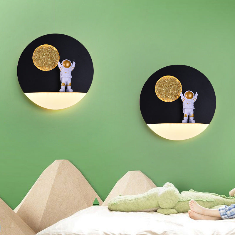 Junips | Contemporary Creative Iron Resin Round Astronaut LED Wall Light Lamp for Bedroom
