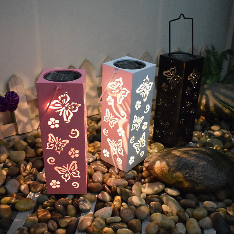 Junips | Solar Butterfly Rose Pattern Hollow Column LED Outdoor Waterproof Decorative Lamp