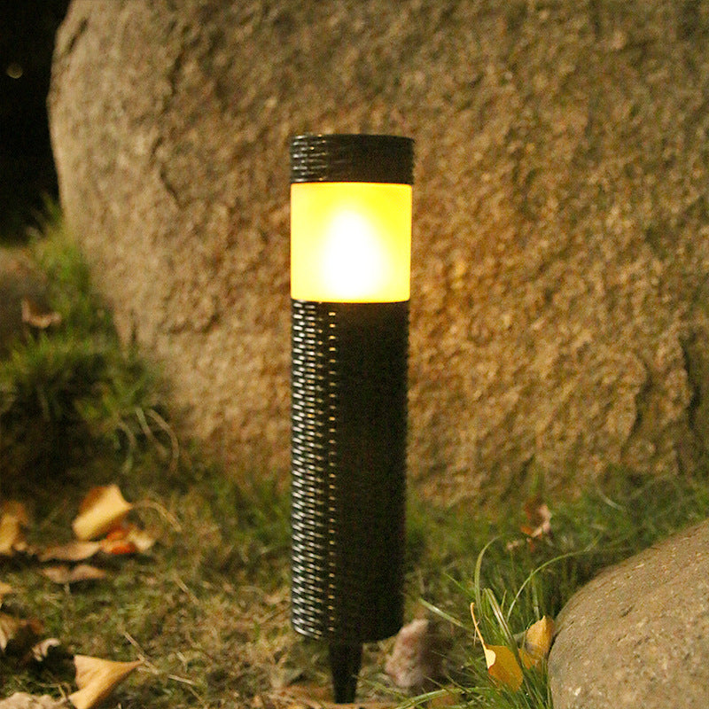 Junips | Outdoor Solar Rattan Cylindrical LED Garden Lawn In-ground Landscape Light
