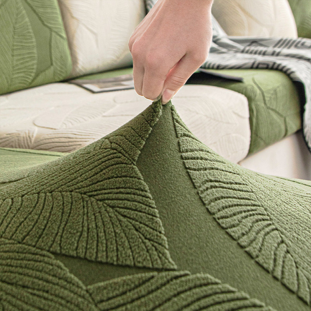 Junips | Modern Leaf Jacquard Waterproof Anti-Scratch Stretch Full Cover Sofa Cover
