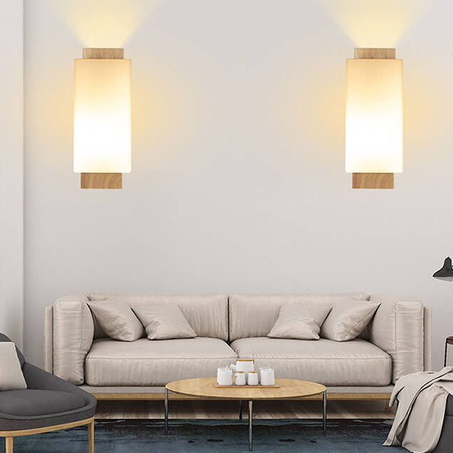 Junips | Modern minimalist solid wood square glass column 1-light wall sconces lamp