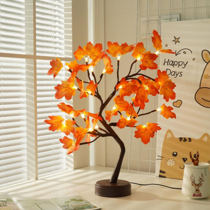 Junips | Contemporary Creative Christmas Plastic Maple Leaf Tree Lights LED Decorative Table Lamp For Bedroom