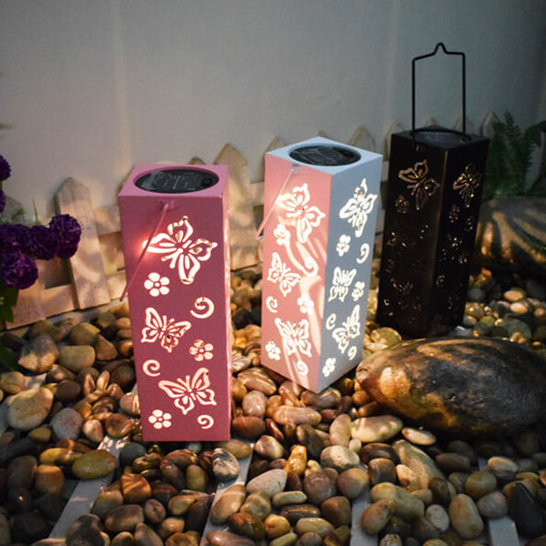 Junips | Solar Butterfly Rose Pattern Hollow Column LED Outdoor Waterproof Decorative Lamp