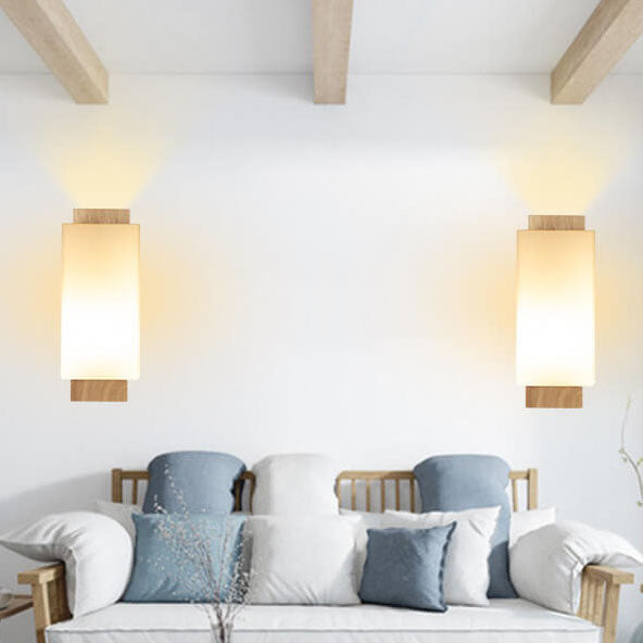 Junips | Modern minimalist solid wood square glass column 1-light wall sconces lamp