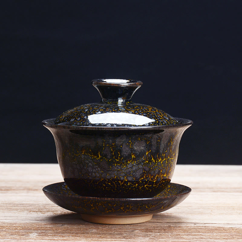 Junips | Vintage Kiln Ceramic Gaiwan Sancai Tea Cup Tea Cup and Saucer with Lid