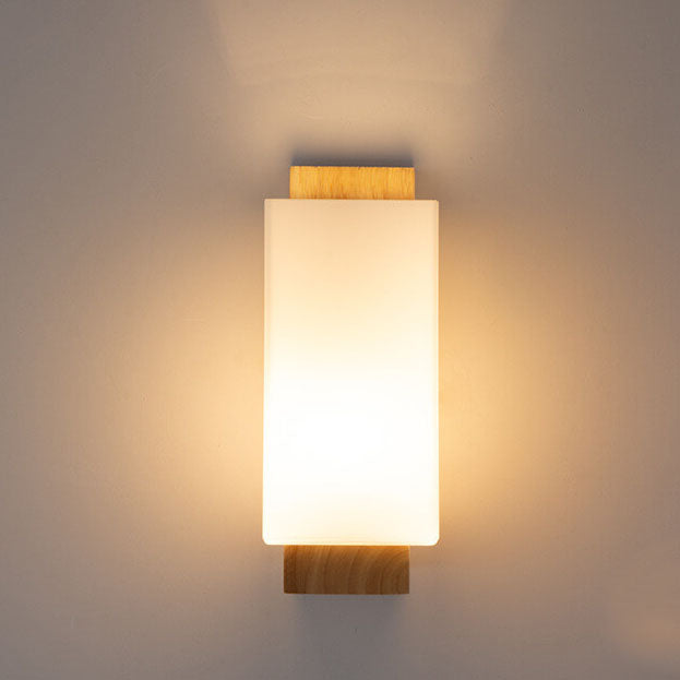Junips | Modern minimalist solid wood square glass column 1-light wall sconces lamp