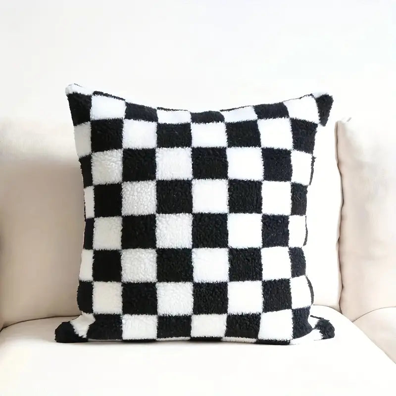 Junips | Checkerboard Faux Fur Pillowcase
