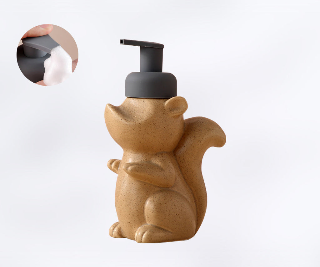 Junips | Ceramic Soap Dispenser, Squirrel Foam Pump Bathroom Bottle, Animal Design, Refillable Reusable Lotion Pump for Bathroom Kitchen, 510ml/17.2oz