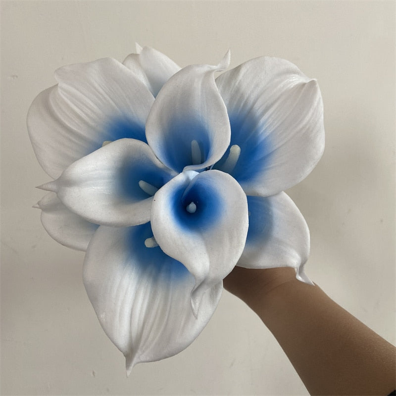 Junips | 10 marine blue Calla lily PU Real Touch flowers wedding decoration bouquets table decoration artificial flowers home decor