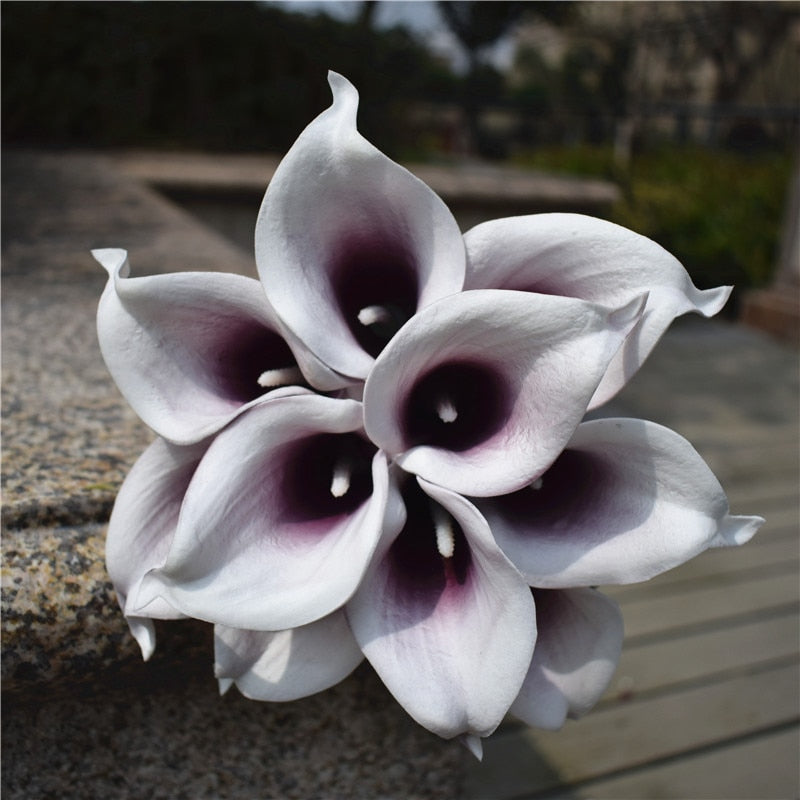Junips | 10 marine blue Calla lily PU Real Touch flowers wedding decoration bouquets table decoration artificial flowers home decor