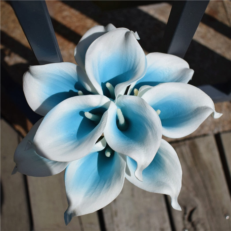 Junips | 10 marine blue Calla lily PU Real Touch flowers wedding decoration bouquets table decoration artificial flowers home decor