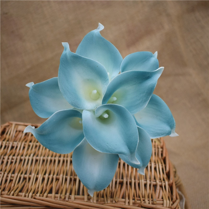 Junips | 10 marine blue Calla lily PU Real Touch flowers wedding decoration bouquets table decoration artificial flowers home decor