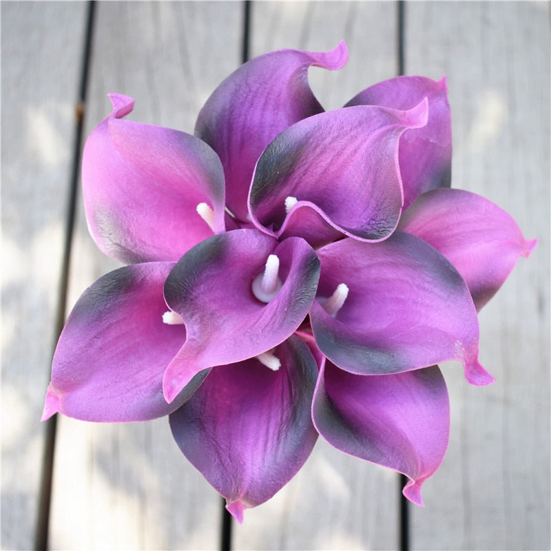 Junips | 10 marine blue Calla lily PU Real Touch flowers wedding decoration bouquets table decoration artificial flowers home decor