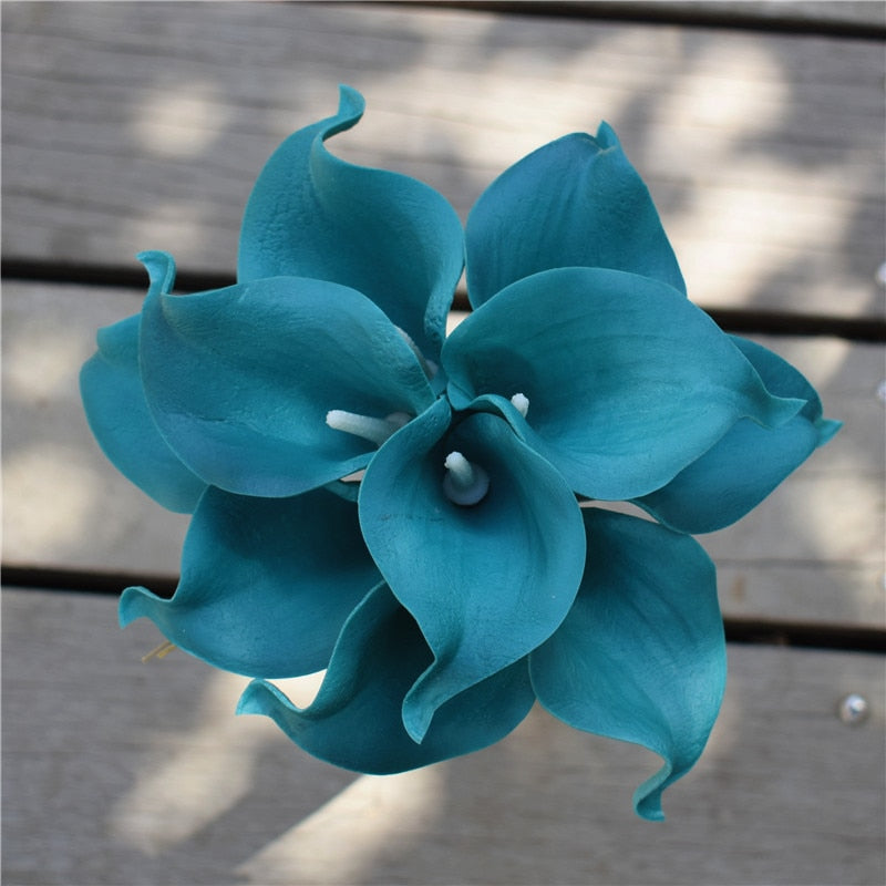 Junips | 10 marine blue Calla lily PU Real Touch flowers wedding decoration bouquets table decoration artificial flowers home decor