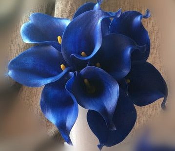 Junips | 10 marine blue Calla lily PU Real Touch flowers wedding decoration bouquets table decoration artificial flowers home decor