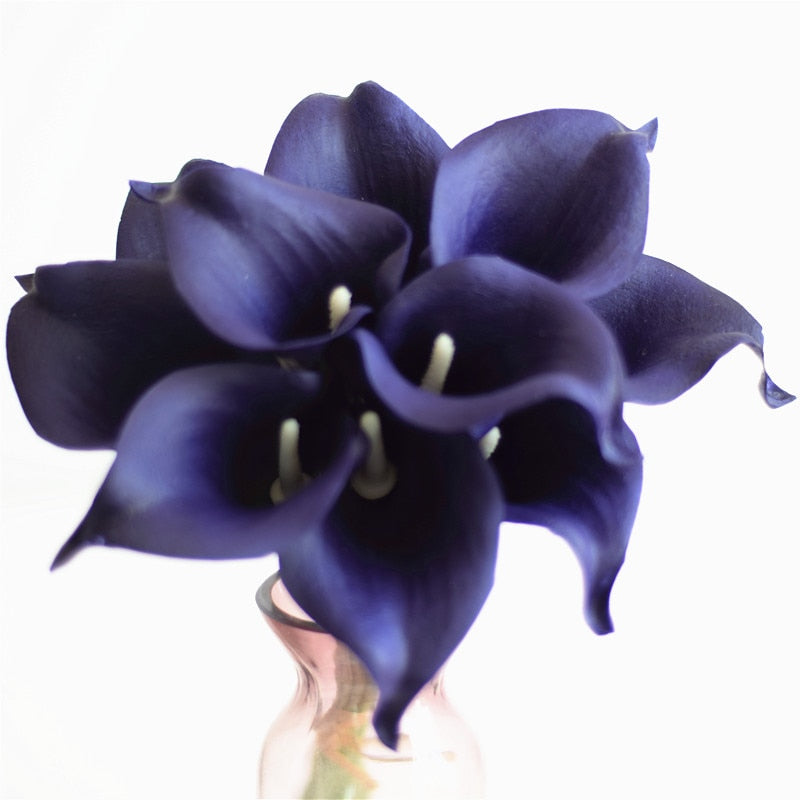 Junips | 10 marine blue Calla lily PU Real Touch flowers wedding decoration bouquets table decoration artificial flowers home decor