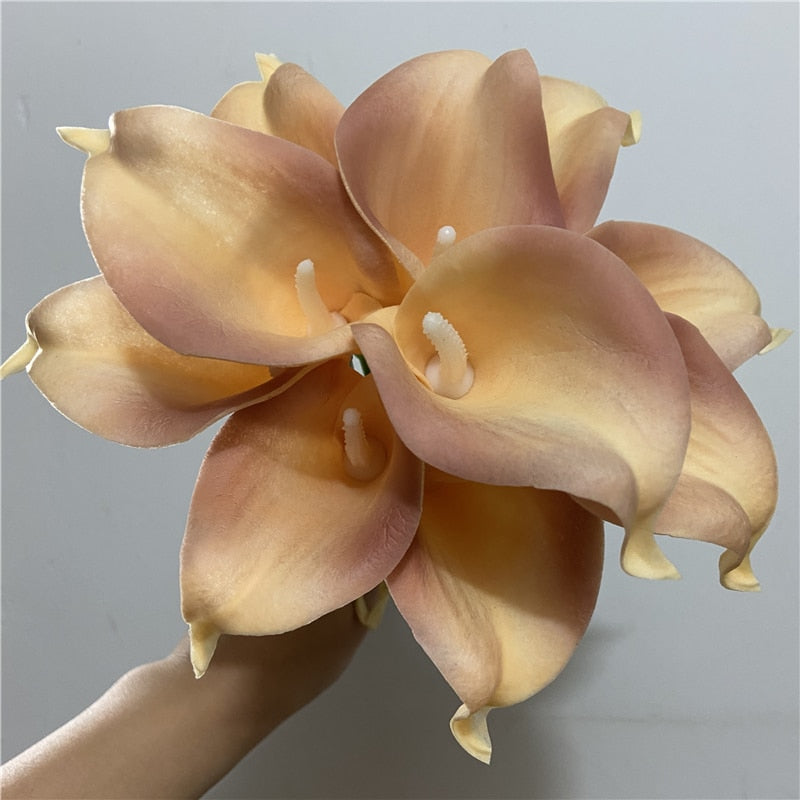 Junips | 10 marine blue Calla lily PU Real Touch flowers wedding decoration bouquets table decoration artificial flowers home decor