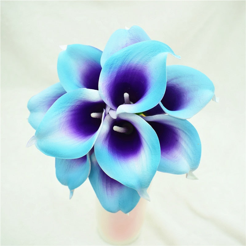 Junips | 10 marine blue Calla lily PU Real Touch flowers wedding decoration bouquets table decoration artificial flowers home decor