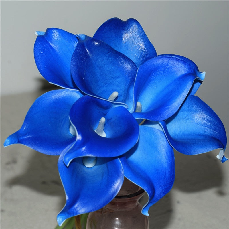 Junips | 10 marine blue Calla lily PU Real Touch flowers wedding decoration bouquets table decoration artificial flowers home decor