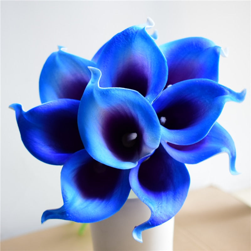 Junips | 10 marine blue Calla lily PU Real Touch flowers wedding decoration bouquets table decoration artificial flowers home decor