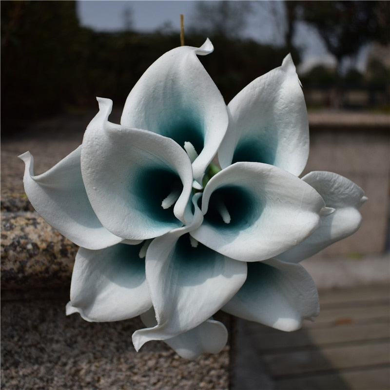 Junips | 10 marine blue Calla lily PU Real Touch flowers wedding decoration bouquets table decoration artificial flowers home decor