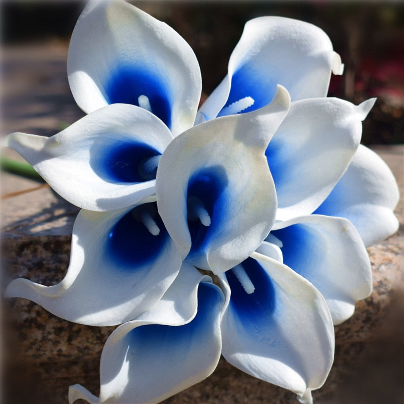 Junips | 10 marine blue Calla lily PU Real Touch flowers wedding decoration bouquets table decoration artificial flowers home decor