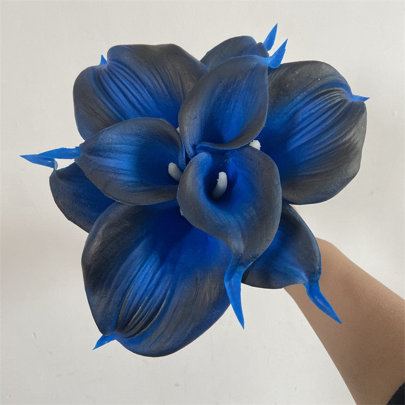 Junips | 10 marine blue Calla lily PU Real Touch flowers wedding decoration bouquets table decoration artificial flowers home decor