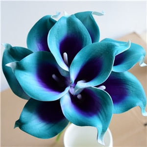 Junips | 10 marine blue Calla lily PU Real Touch flowers wedding decoration bouquets table decoration artificial flowers home decor