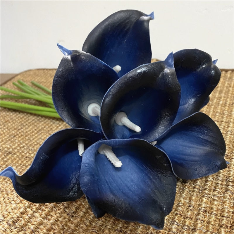 Junips | 10 marine blue Calla lily PU Real Touch flowers wedding decoration bouquets table decoration artificial flowers home decor