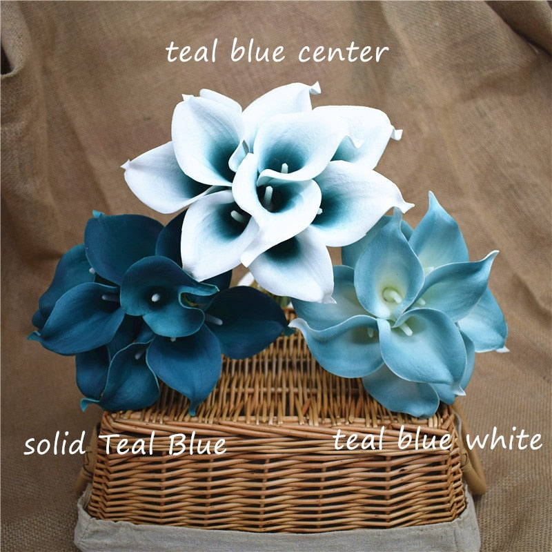 Junips | 10 marine blue Calla lily PU Real Touch flowers wedding decoration bouquets table decoration artificial flowers home decor