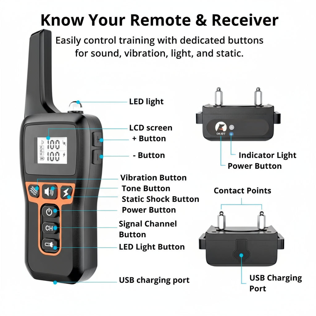 Junips | 1000m Waterproof Dog Training Collar | IP67 Submersible Receiver | 100-Level Vibration & Static Pulse Modulation | 60-Day Lithium-Polymer Battery | High-Tensile Reflective Nylon