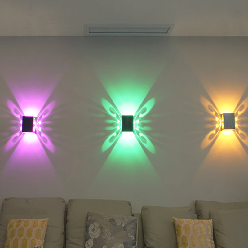 Junips | Modernist LED Wall Lamp Chrome Hollow Butterfly Wall Lamp with Aluminium Shade, Red/Blue/Purple Light