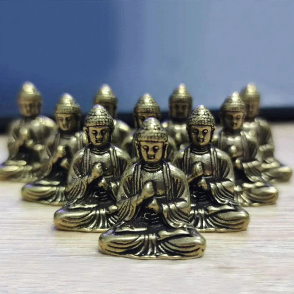 Junips | 10 piece Miniature Brass Sitting Buddha Statue Figure for Travel Buddhism Worship Home Office Desk Decoration