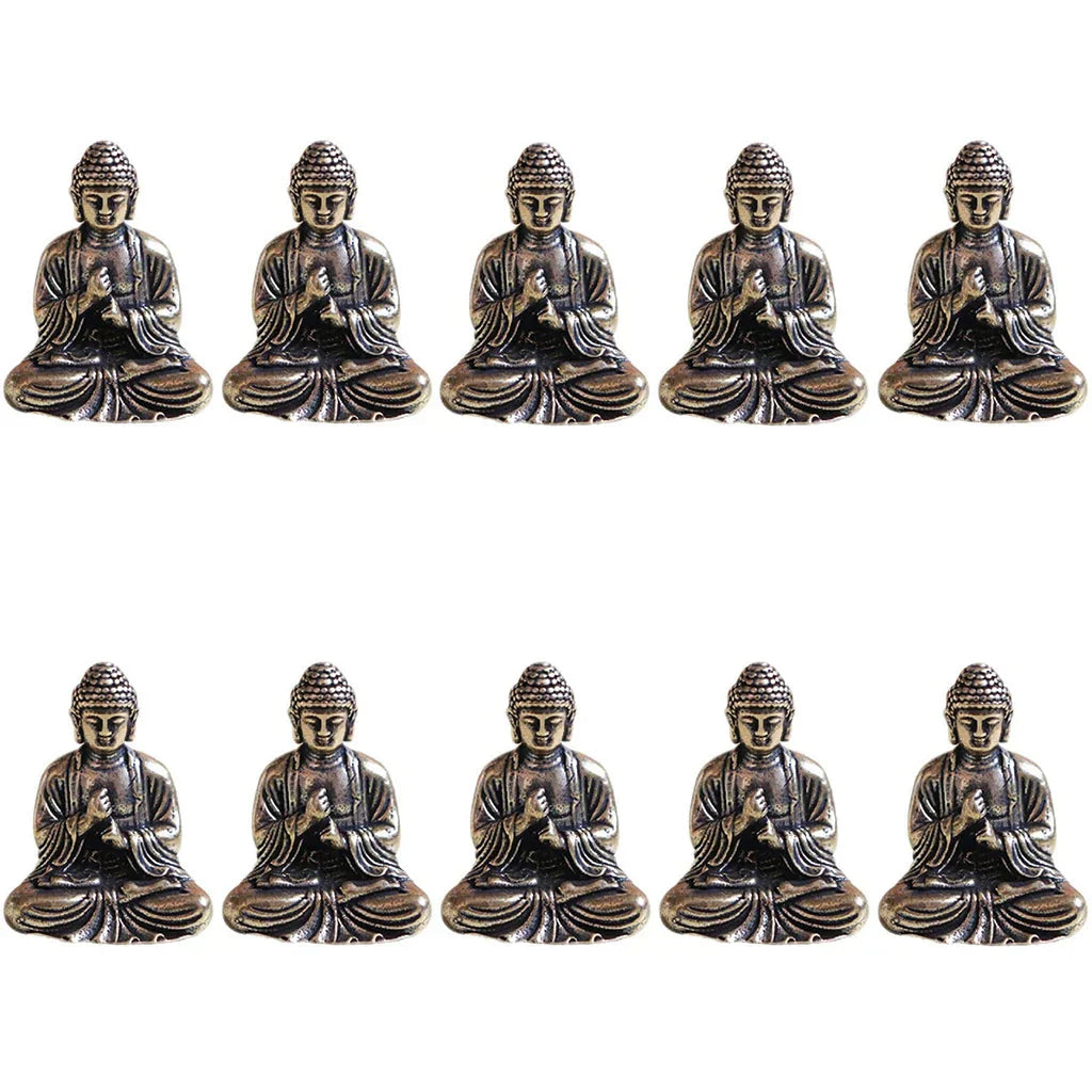 Junips | 10 pieces mini brass sitting Buddha statue figure for travel Buddhism worship home office desk decoration