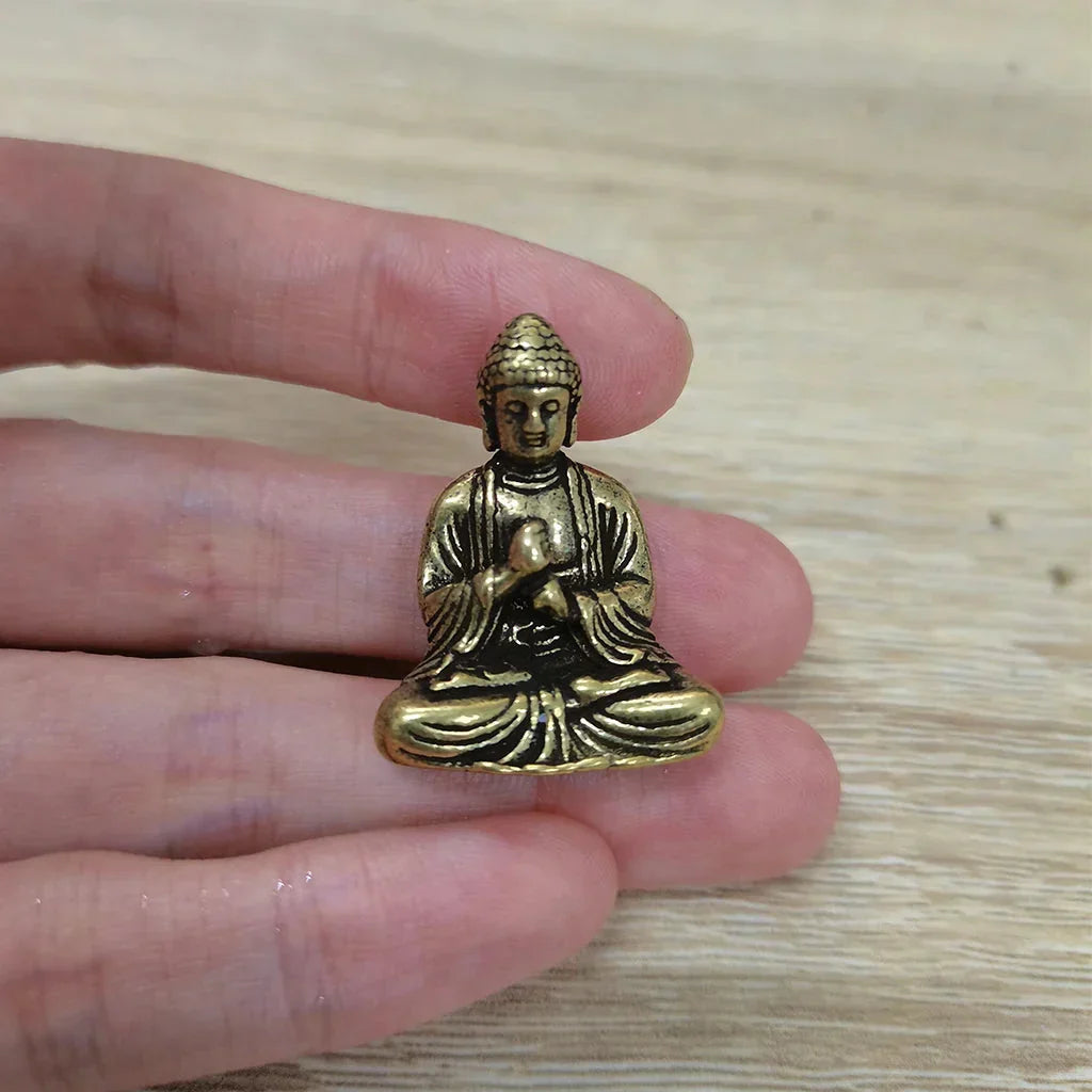 Junips | 10 pieces mini brass sitting Buddha statue figure for travel Buddhism worship home office desk decoration