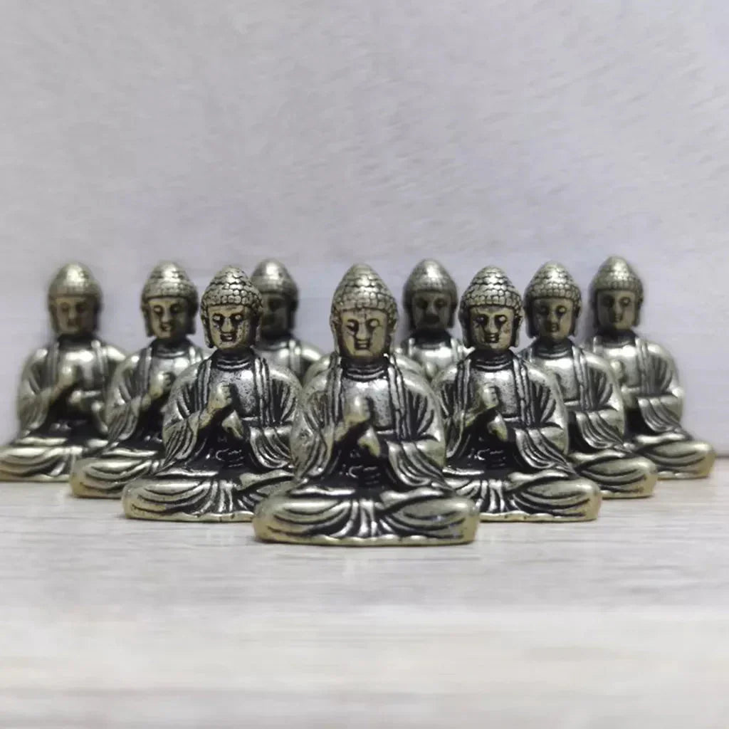 Junips | 10 pieces mini brass sitting Buddha statue figure for travel Buddhism worship home office desk decoration