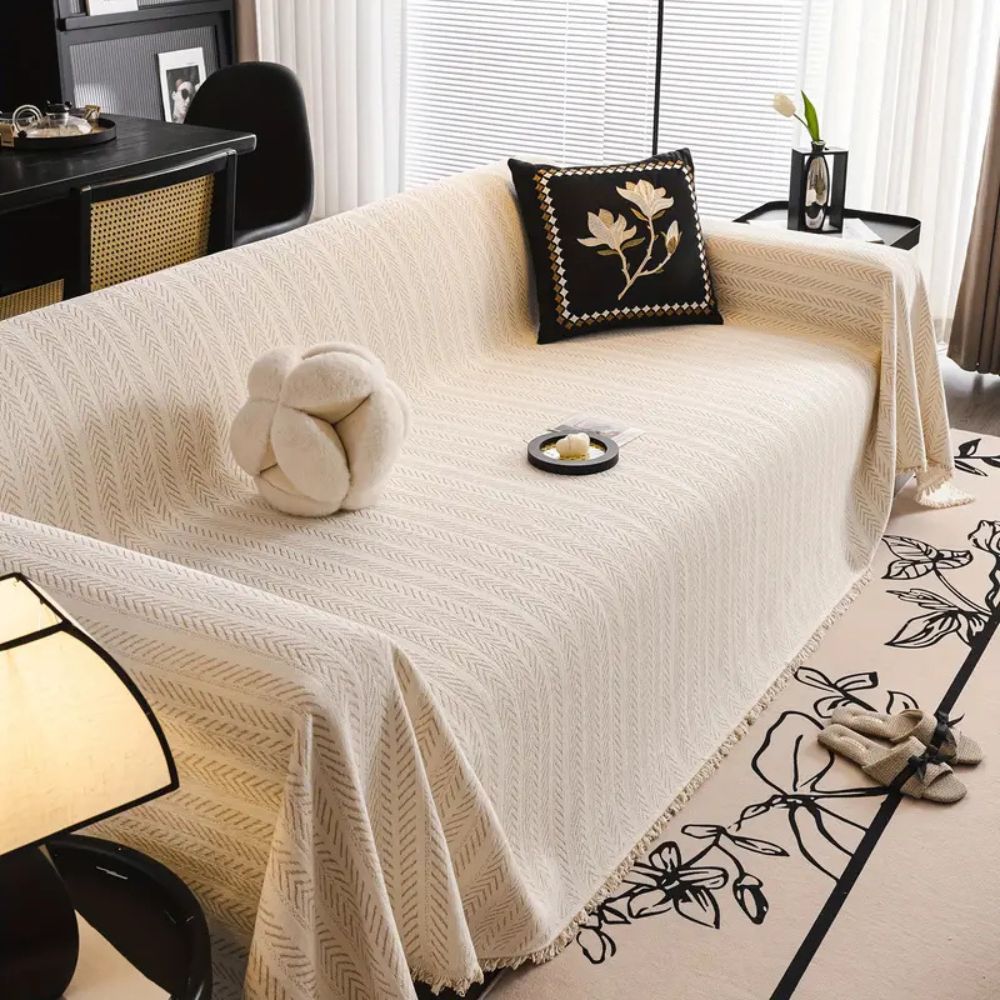 Junips | Herringbone Chenille Tassels Sofa Cover