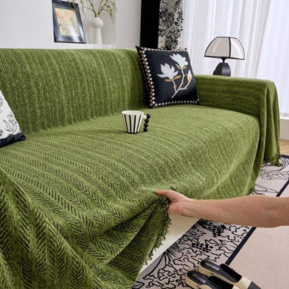 Junips | Herringbone Chenille Tassels Sofa Cover