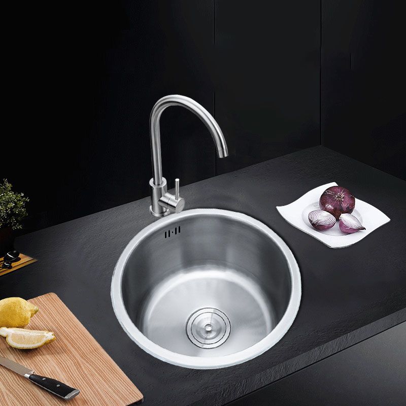 Junips | Round Stainless Steel Sink Built-in Sink with Basket Strainer