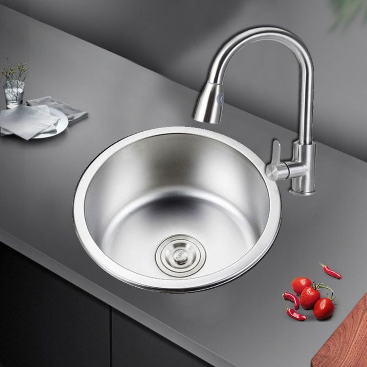 Junips | Round Stainless Steel Sink Built-in Sink with Basket Strainer