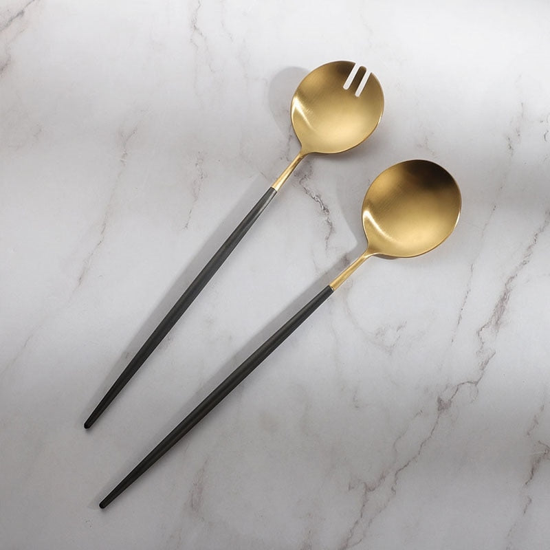 Junips | Black and gold salad cutlery and serving utensils set