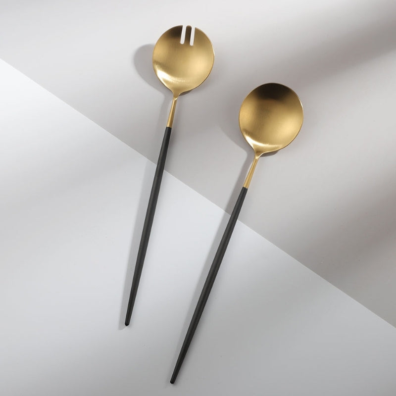 Junips | Black and gold salad cutlery and serving utensils set